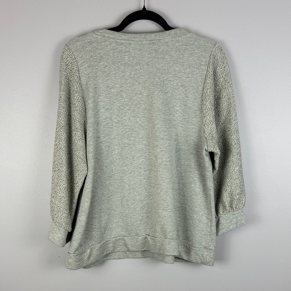J. Jill Light Gray Cotton Blend Textured Sleeves Oversized Medium Sweatshirt - Picture 8 of 8